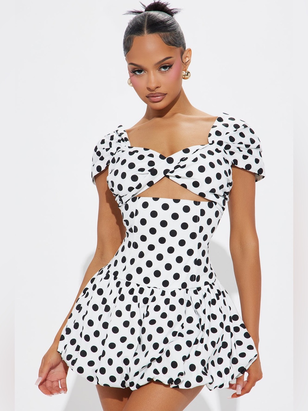 White Polka Dot Mini Dress with Black Spots